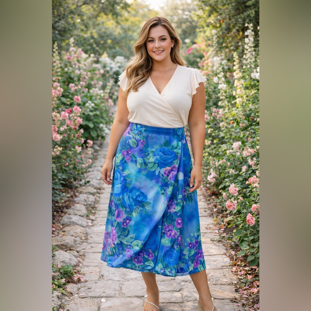 M.J. Carroll Floral Wrap Skirt Sz 16 • Midi Length • Vintage - Picture 1 of 13